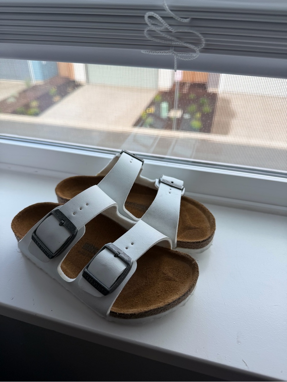 Birkenstock Kids White Double-Strap Sandals with Brown Footbed